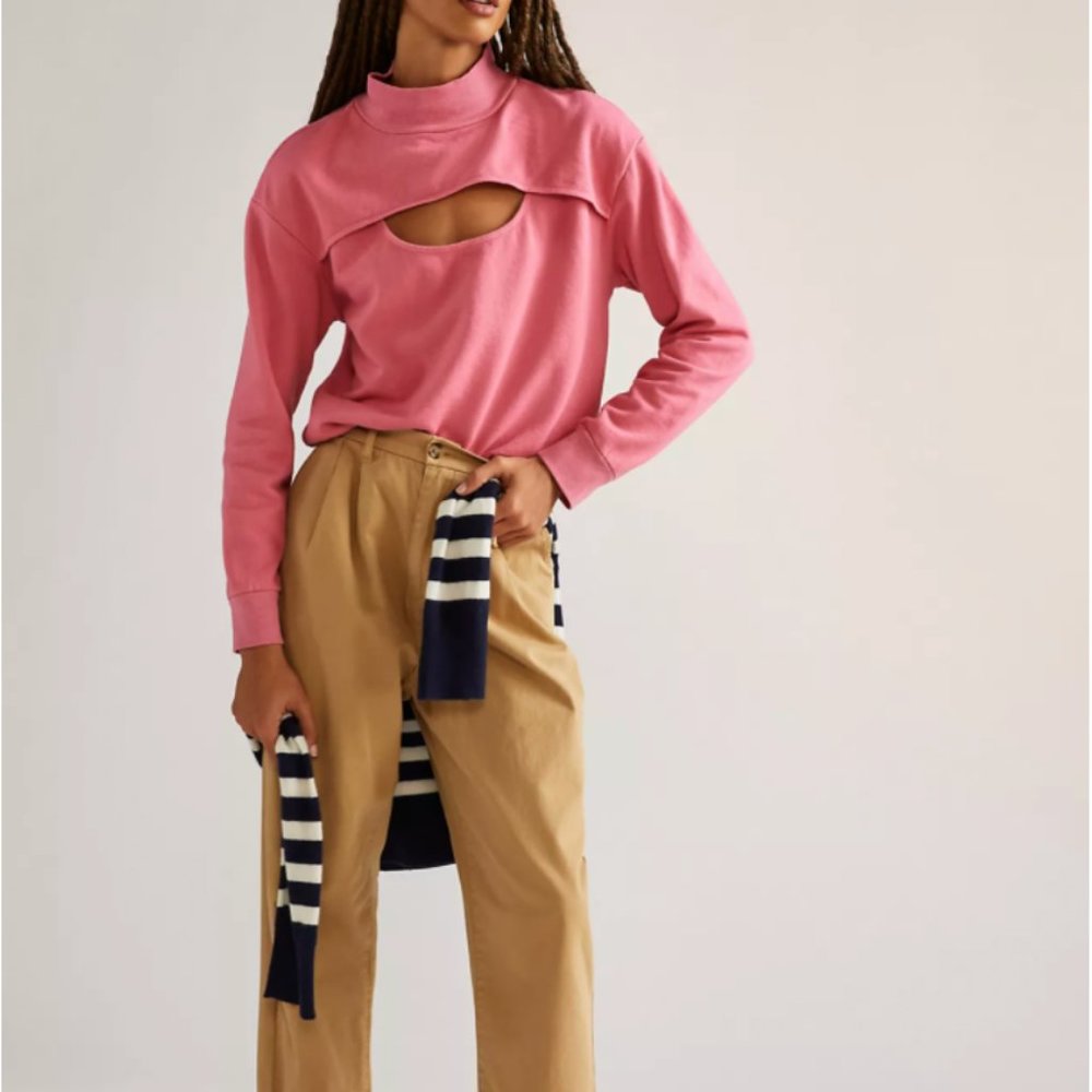 T.La Anthropologie Cut Out Sweater, Pink, SZ XL